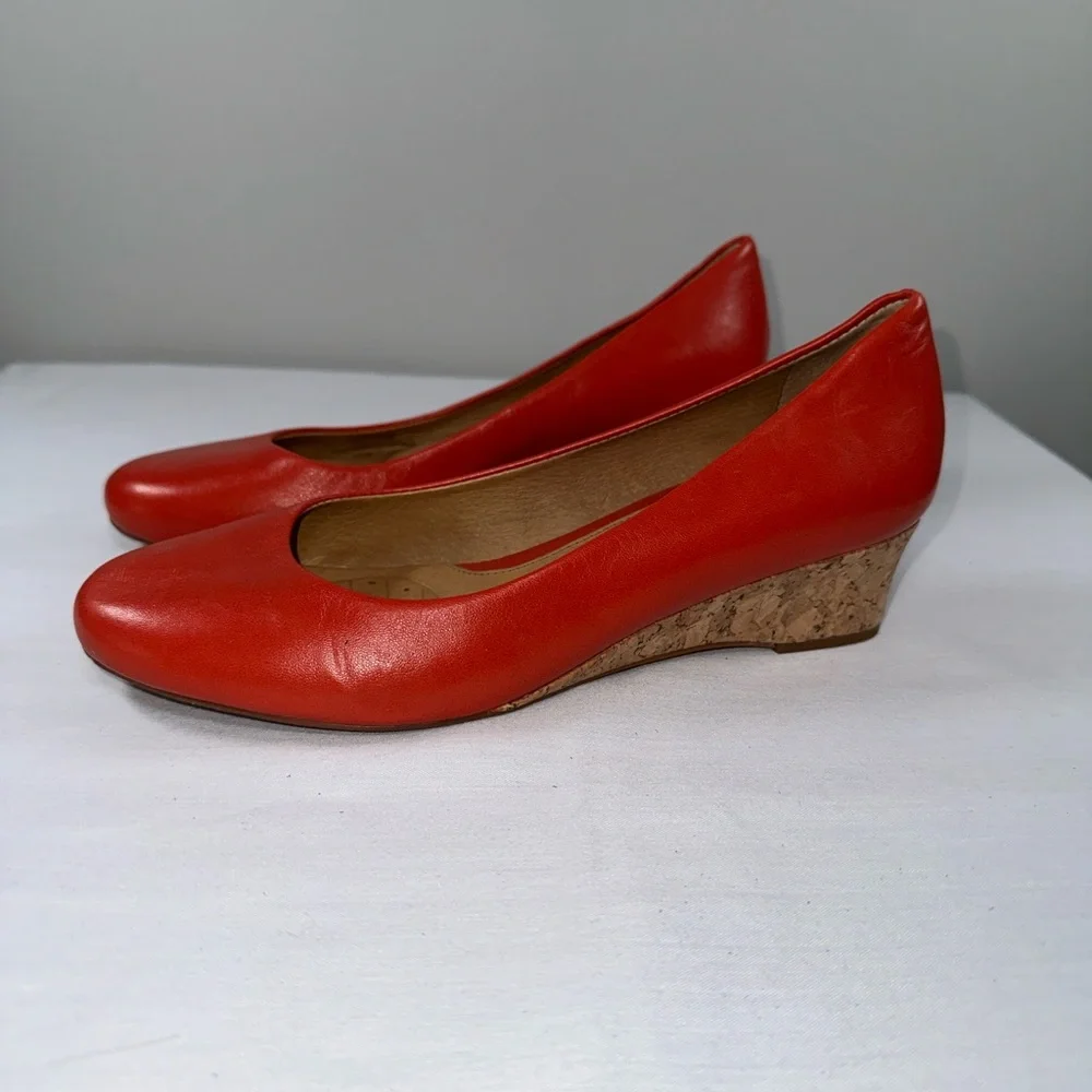 Nurture by Lamaze Deon Red Leather Cork Wedge Pump Office Comfort Women Size 7.5